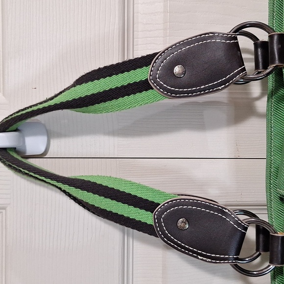 Vintage Tommy Hilfiger canvas handbag purse - green/brown leather - Picture 4 of 16